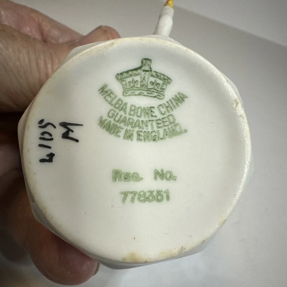 Melba Bone China Creamer Made in England 3D Flowered Handle Art Deco 1930's
